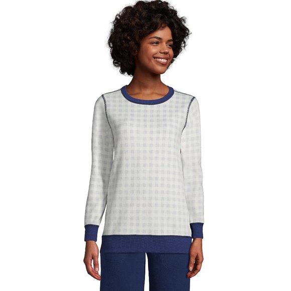 Fleece Reversible Tunic Sweatshirt Cream and Dark Blue Checks Checkered size M - Picture 2 of 5